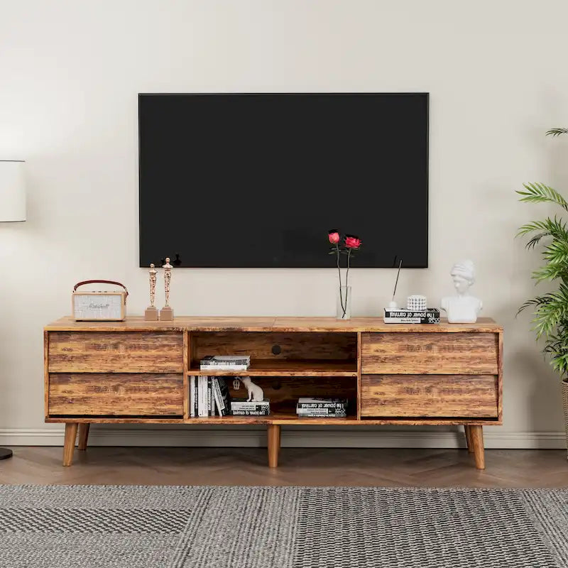63-Inch Vintage TV Stand with Shelves and Drawers for TVs up to 60 Inches