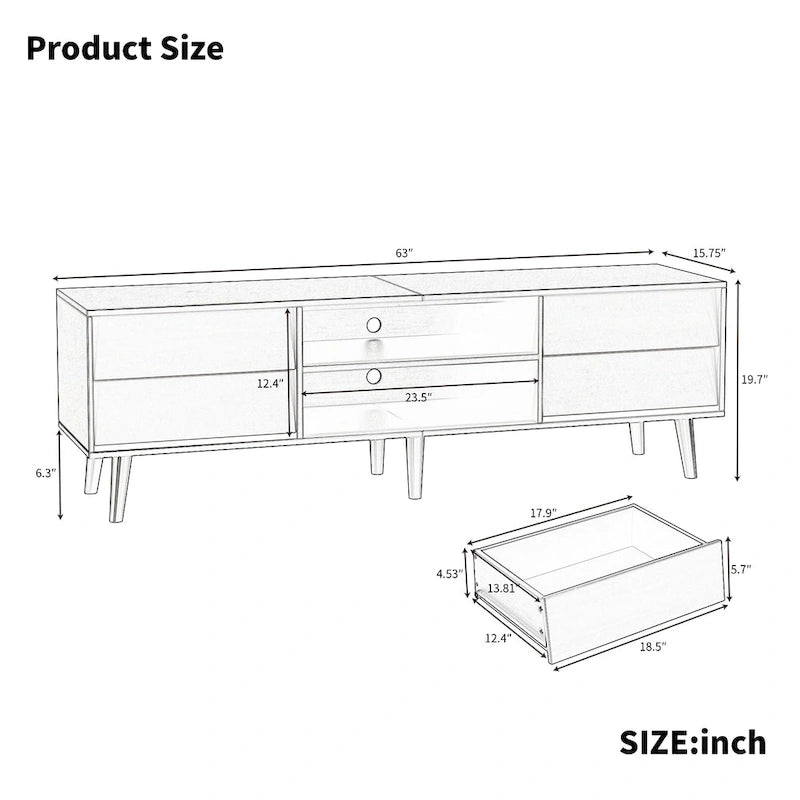 63-Inch Vintage TV Stand with Shelves and Drawers for TVs up to 60 Inches