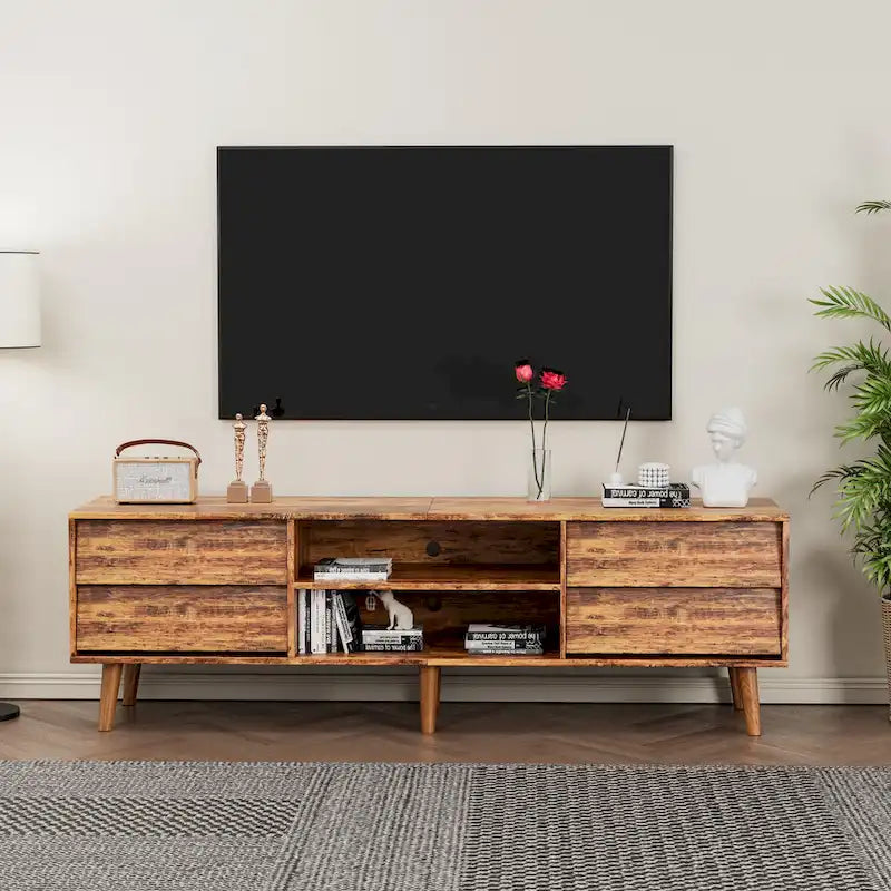 63-Inch Vintage TV Stand with Shelves and Drawers for TVs up to 60 Inches