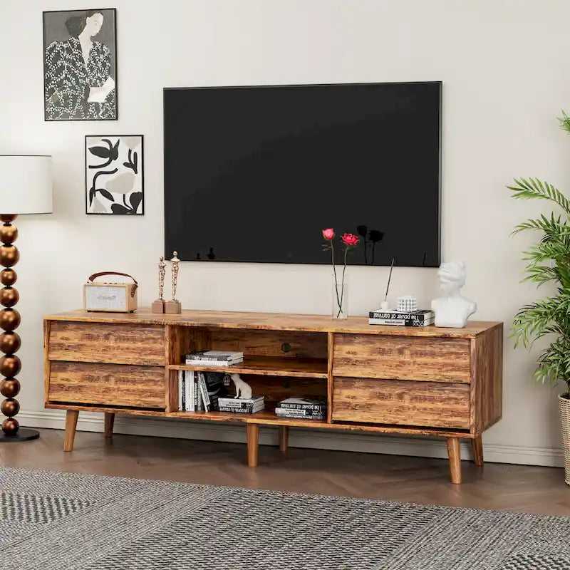 63-Inch Vintage TV Stand with Shelves and Drawers for TVs up to 60 Inches
