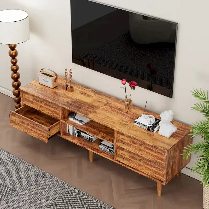63-Inch Vintage TV Stand with Shelves and Drawers for TVs up to 60 Inches