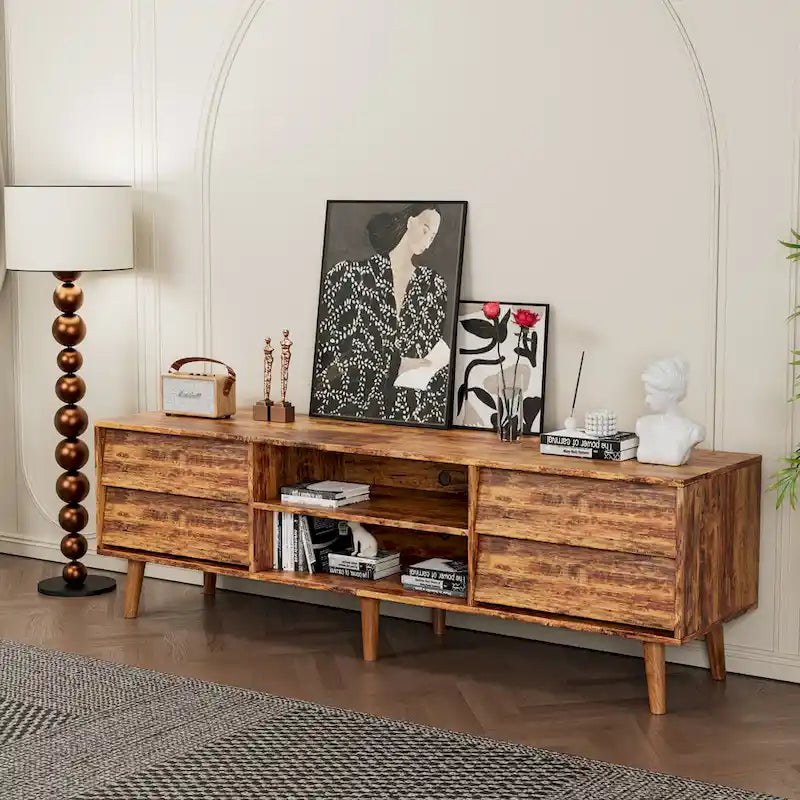 63-Inch Vintage TV Stand with Shelves and Drawers for TVs up to 60 Inches