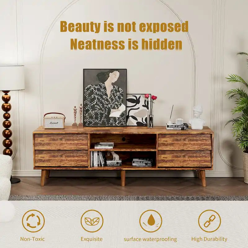 63-Inch Vintage TV Stand with Shelves and Drawers for TVs up to 60 Inches