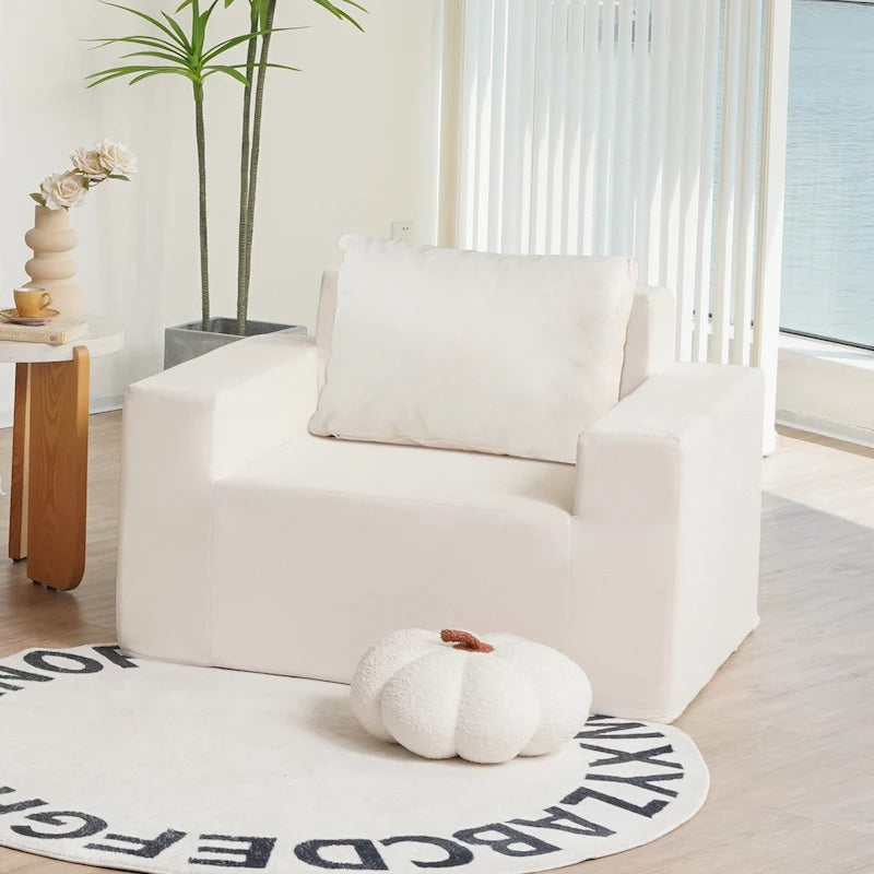 Poltrona decorativa moderna in rovere bianco americano da 40.2 pollici con cuscino
