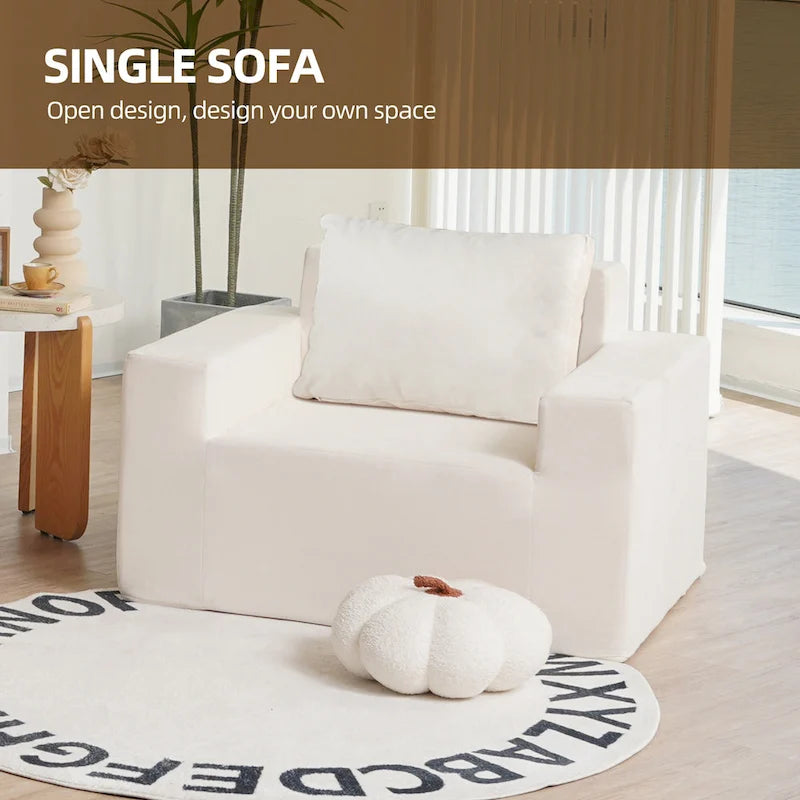Poltrona decorativa moderna in rovere bianco americano da 40.2 pollici con cuscino
