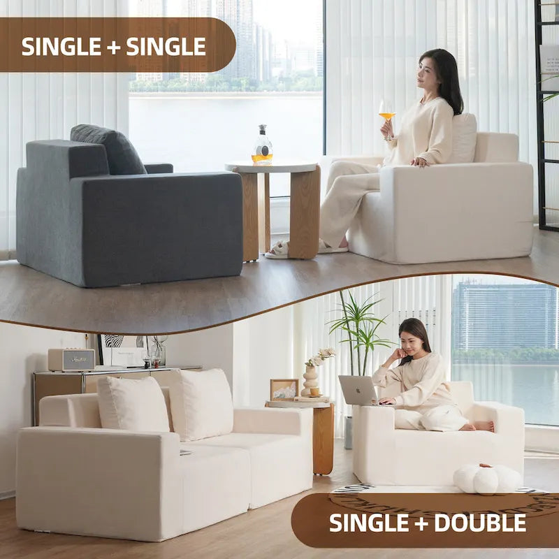 Poltrona decorativa moderna in rovere bianco americano da 40.2 pollici con cuscino
