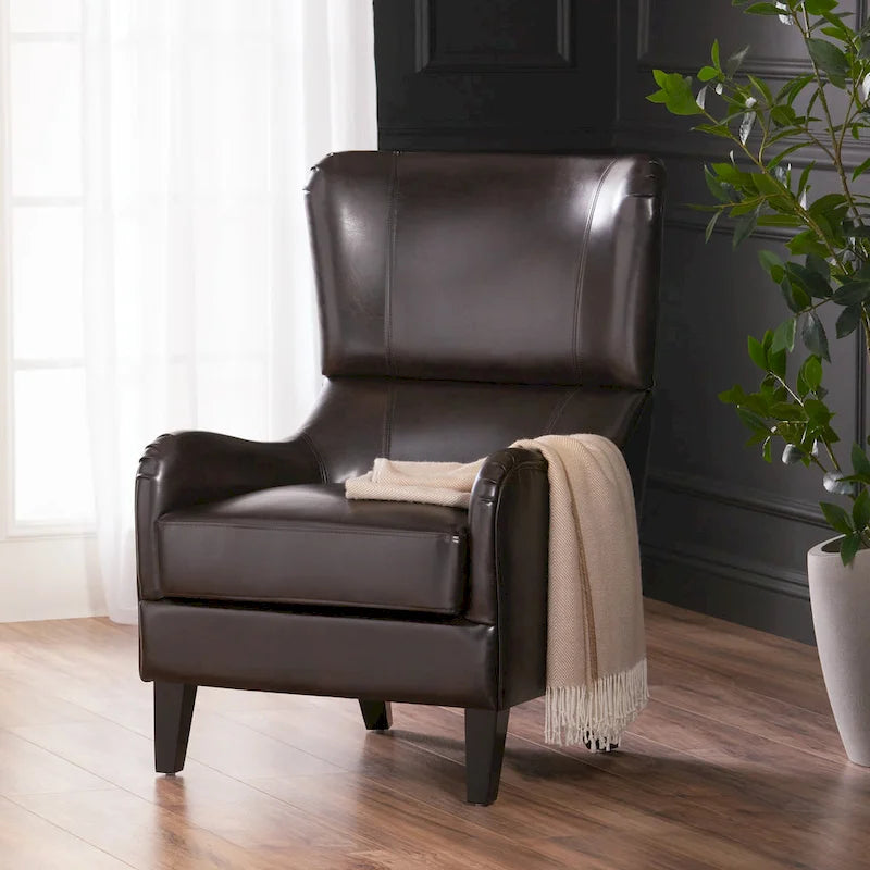Fauteuil d’appoint à dossier haut de 27 pouces avec dossier enveloppant et pieds en bouleau