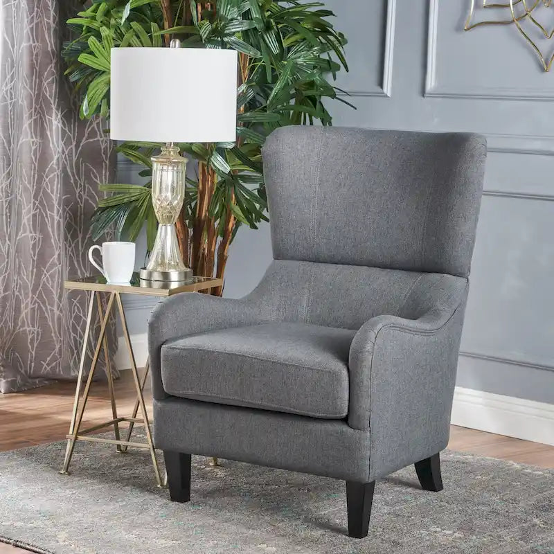 Fauteuil d’appoint à dossier haut de 27 pouces avec dossier enveloppant et pieds en bouleau