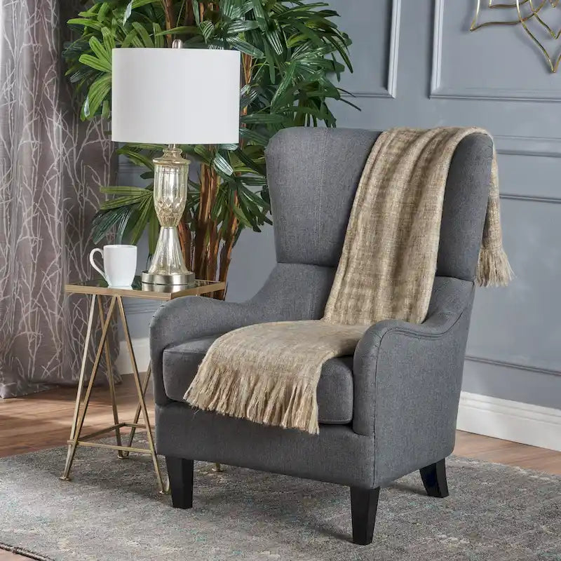Fauteuil d’appoint à dossier haut de 27 pouces avec dossier enveloppant et pieds en bouleau