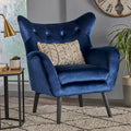 Marineblauer Samt-Sessel mit Flügelrücken, 34,25 Zoll