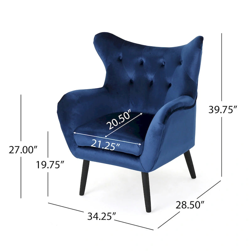 Marineblauer Samt-Sessel mit Flügelrücken, 34,25 Zoll