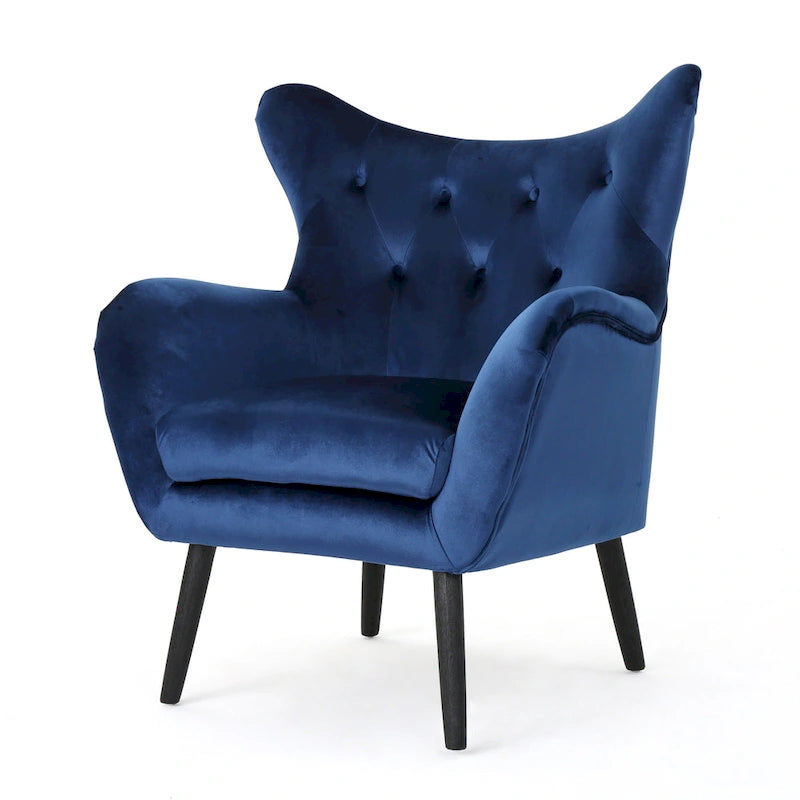 Marineblauer Samt-Sessel mit Flügelrücken, 34,25 Zoll