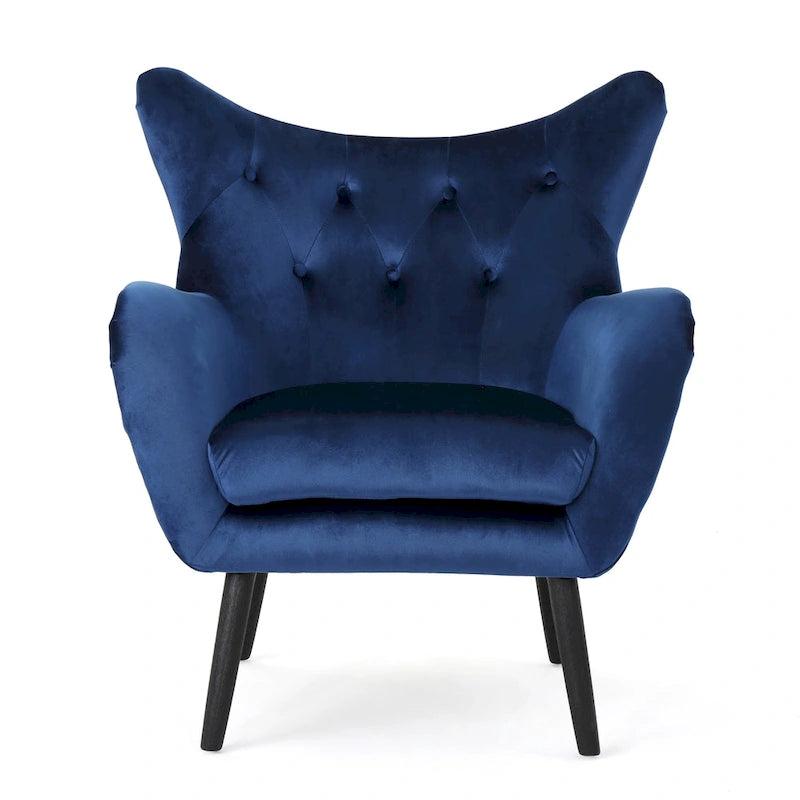 Marineblauer Samt-Sessel mit Flügelrücken, 34,25 Zoll
