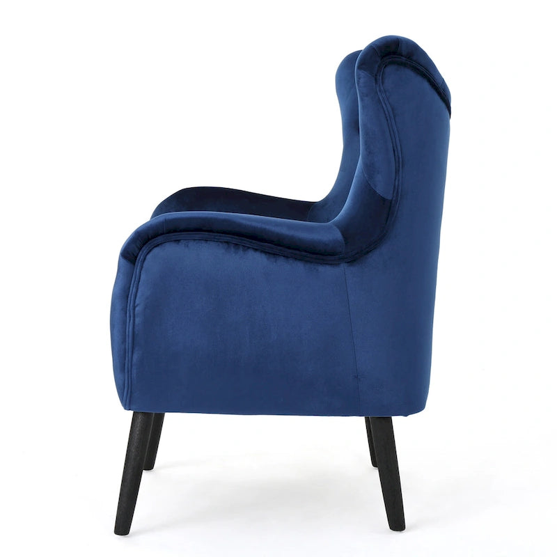 Marineblauer Samt-Sessel mit Flügelrücken, 34,25 Zoll