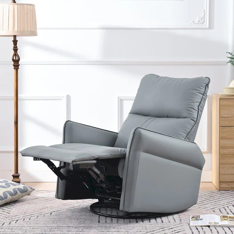 Fauteuil inclinable pivotant et à bascule en similicuir PU bleu-gris avec poches et dossier