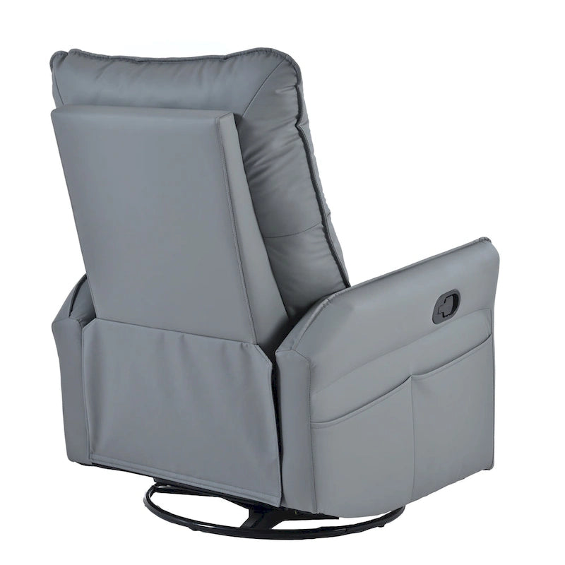 Poltrona reclinabile girevole e a dondolo in pelle PU blu-grigia con tasche e schienale
