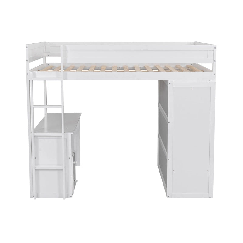 Hochbett aus Holz in voller Größe mit Kleiderschränken und Schreibtisch mit 2 Schubladen und Schrank