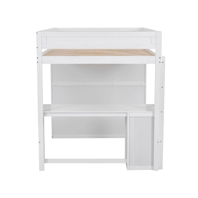 Hochbett aus Holz in voller Größe mit Kleiderschränken und Schreibtisch mit 2 Schubladen und Schrank