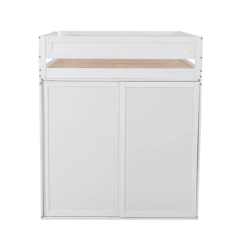 Hochbett aus Holz in voller Größe mit Kleiderschränken und Schreibtisch mit 2 Schubladen und Schrank