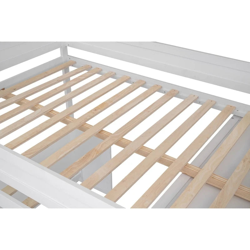 Hochbett aus Holz in voller Größe mit Kleiderschränken und Schreibtisch mit 2 Schubladen und Schrank