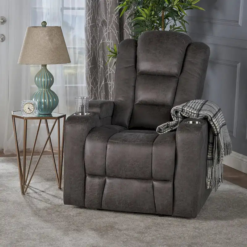 Roomfitters 33 Wide Power Standard Recliner Chair with Arm Storage and USB, Slate