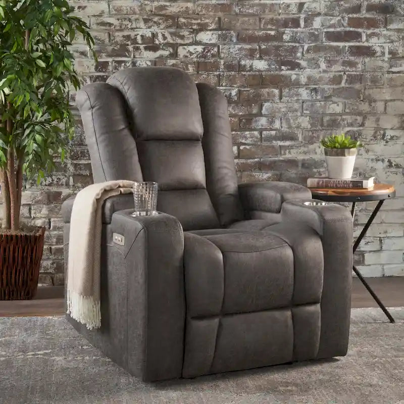 Sillón reclinable eléctrico estándar de 33 pulgadas de ancho con almacenamiento en los brazos y USB, color pizarra
