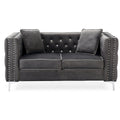 Tufted Nailhead Trim Velvet 2-Seater Sofa with Throw Pillows - 63 - Gray