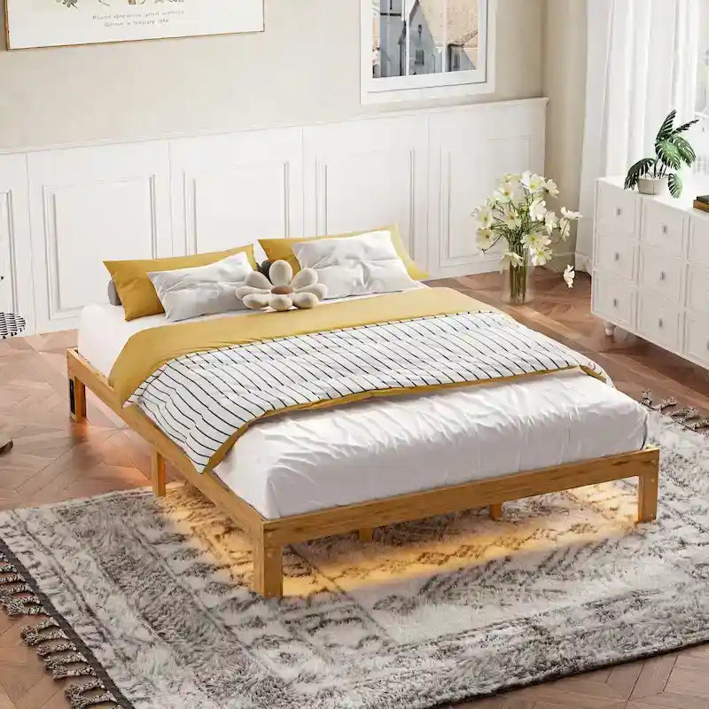 Lit plateforme en bois queen size avec support à lattes