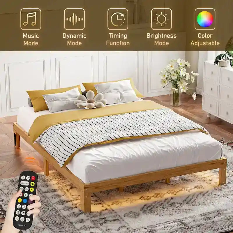 Lit plateforme en bois queen size avec support à lattes