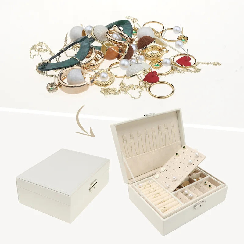 Portagioie a 2 strati per ragazze e donne, regalo di compleanno, custodia organizer per gioielli in pelle PU con cassetto e vassoio rimovibile