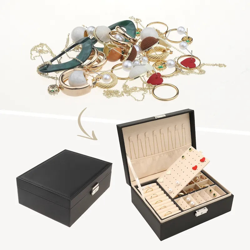 Portagioie a 2 strati per ragazze e donne, regalo di compleanno, custodia organizer per gioielli in pelle PU con cassetto e vassoio rimovibile