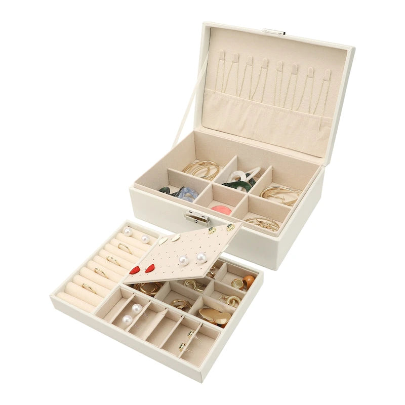 Schmuckkästchen mit 2 Ebenen für Mädchen und Frauen als Geburtstagsgeschenk, Schmuck-Organizer aus PU-Leder mit Schublade und herausnehmbarem Schmucktablett