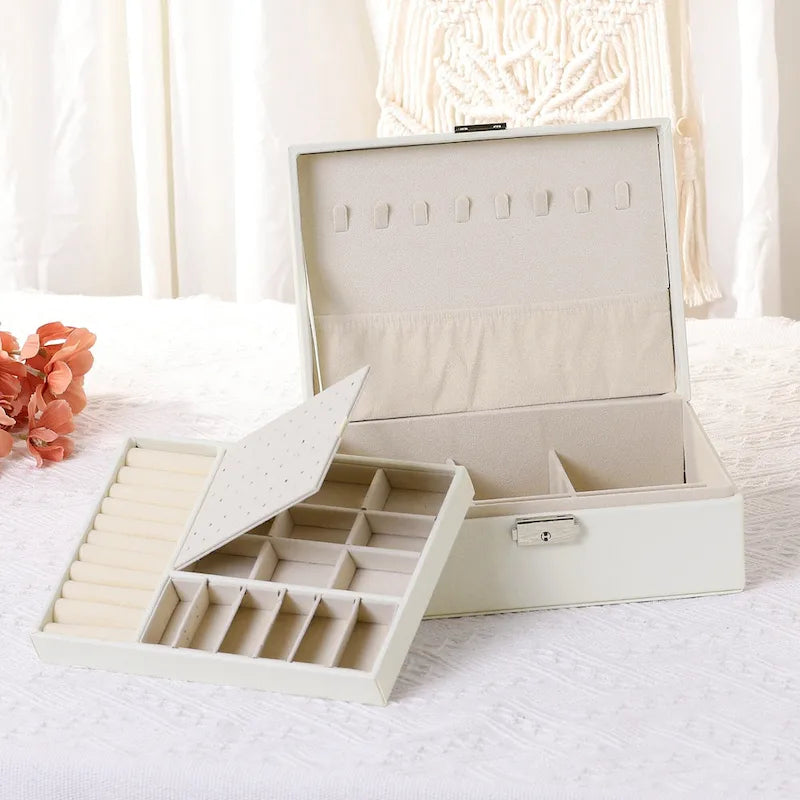 Portagioie a 2 strati per ragazze e donne, regalo di compleanno, custodia organizer per gioielli in pelle PU con cassetto e vassoio rimovibile
