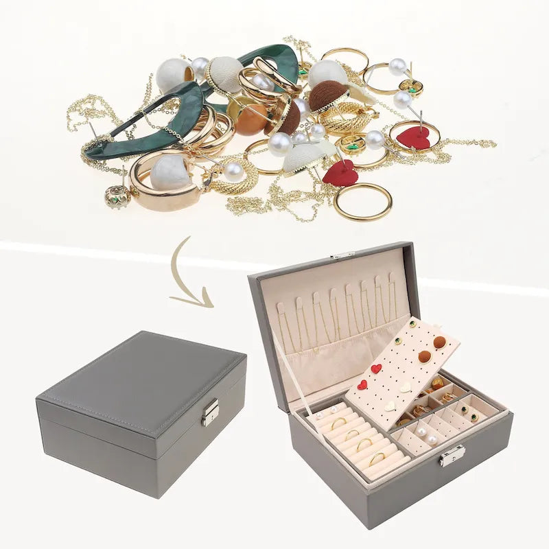 Schmuckkästchen mit 2 Ebenen für Mädchen und Frauen als Geburtstagsgeschenk, Schmuck-Organizer aus PU-Leder mit Schublade und herausnehmbarem Schmucktablett