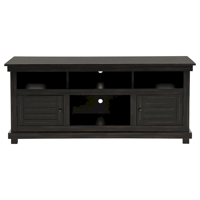 Tv-meubel en mediakast met 2 deuren en 4 planken, zwart hout, 60 inch