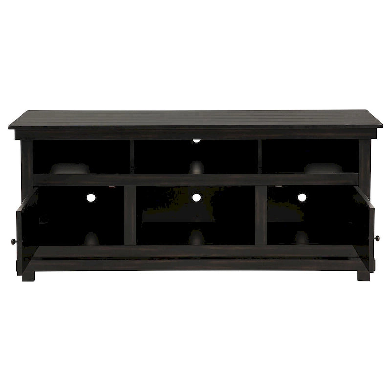 Tv-meubel en mediakast met 2 deuren en 4 planken, zwart hout, 60 inch