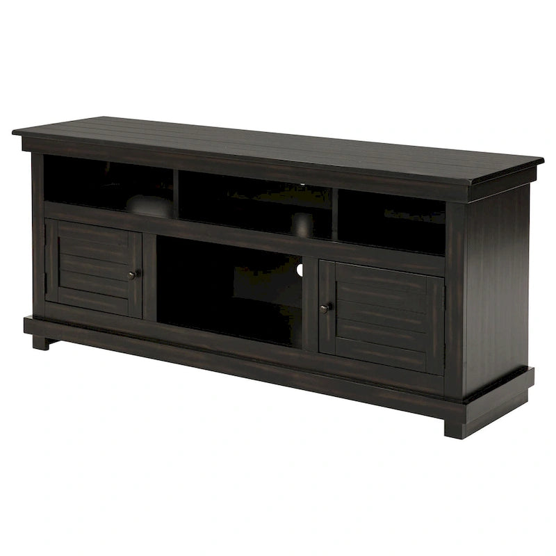 Tv-meubel en mediakast met 2 deuren en 4 planken, zwart hout, 60 inch