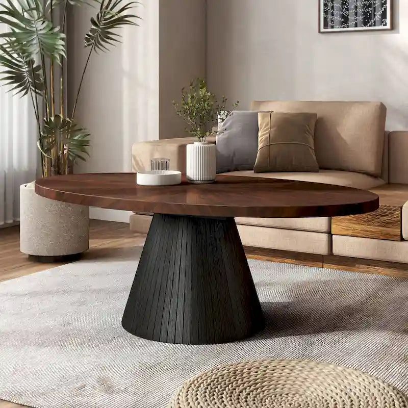 Table basse ovale moderne brune et noire