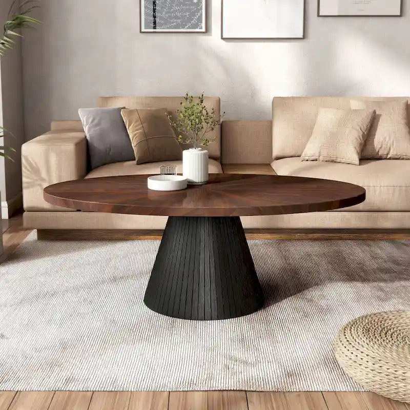 Table basse ovale moderne brune et noire
