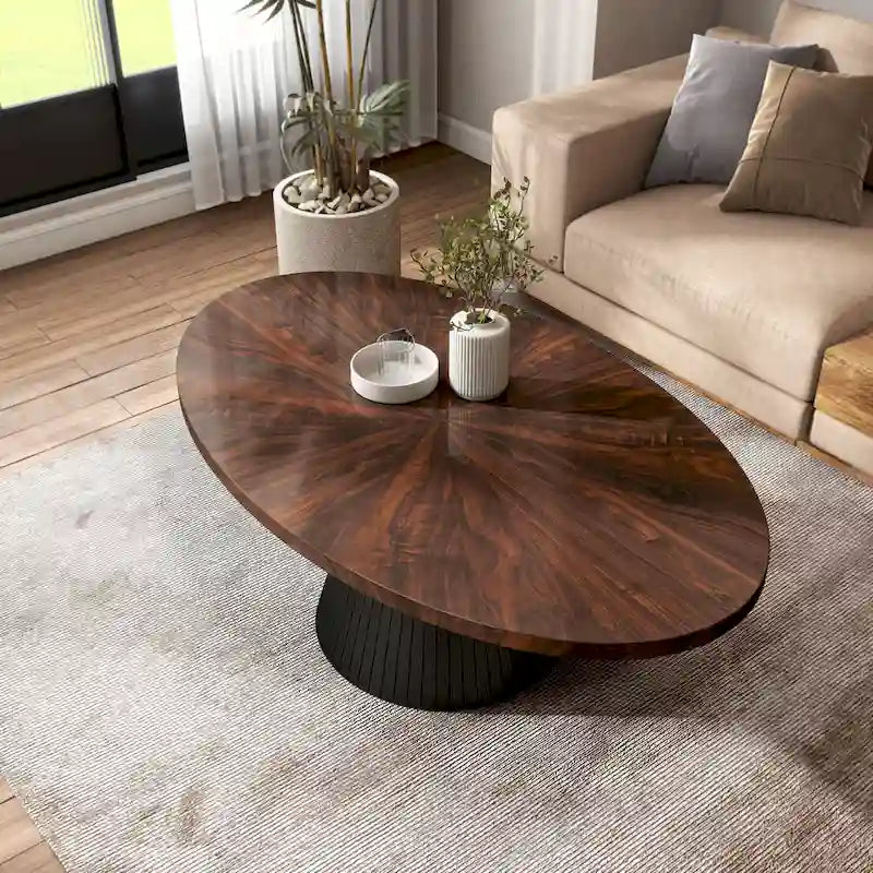 Table basse ovale moderne brune et noire