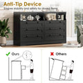 55 Wide Dresser, Wooden 6 Drawer Dresser with Led Light, Wood Dresser with Large Capacity Storage