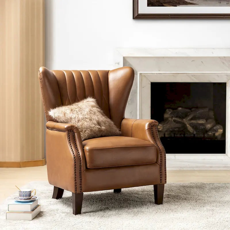 Xaver Traditional Genuine Leather Armchair With Solid Wood Legs by HULALA HOME