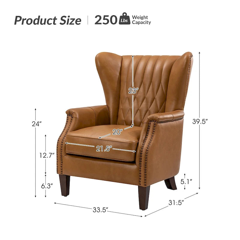 Traditionele fauteuil van echt leer met poten van massief hout