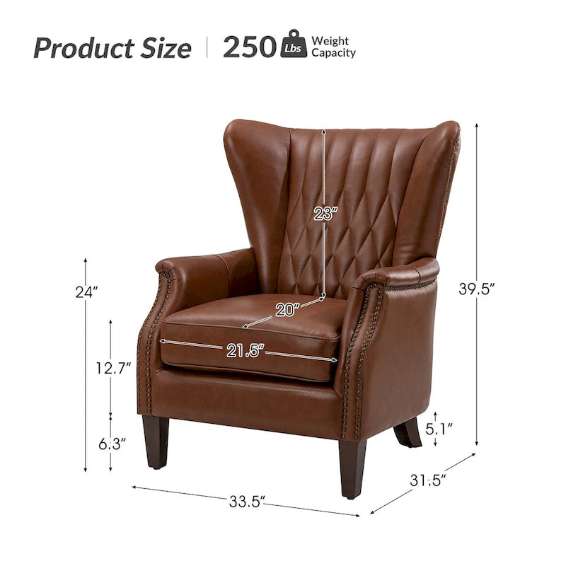 Traditionele fauteuil van echt leer met poten van massief hout