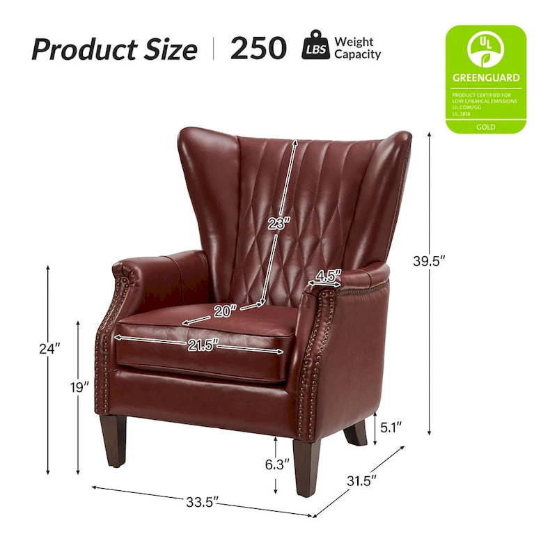 Traditionele fauteuil van echt leer met poten van massief hout