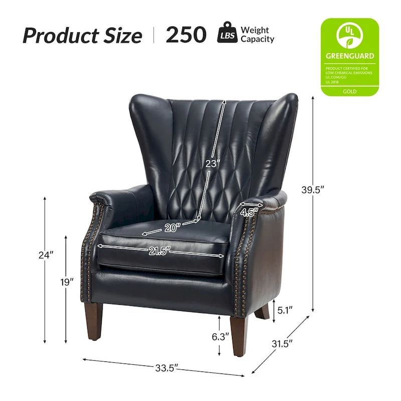 Traditionele fauteuil van echt leer met poten van massief hout