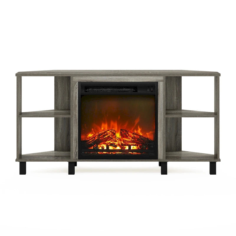 Γωνιακό έπιπλο τηλεόρασης με τζάκι και μεταλλικά πόδια για τηλεοράσεις έως 55 Ίντσες