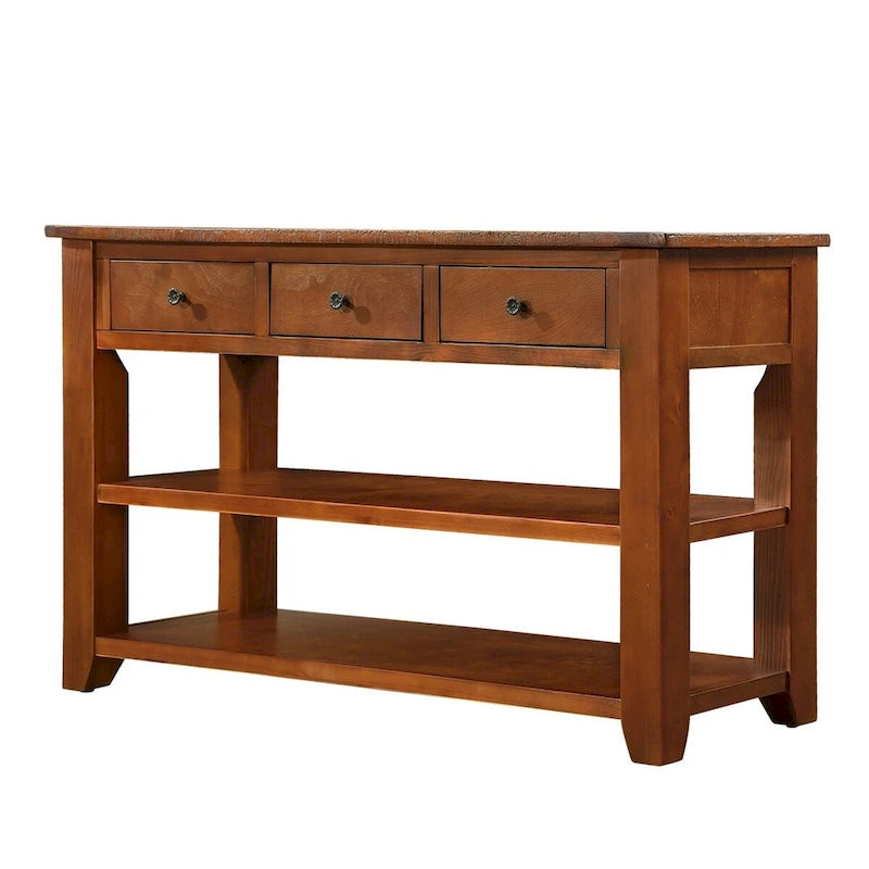 48-inch consoletafel met blad van massief grenenhout en 3 opbergladen