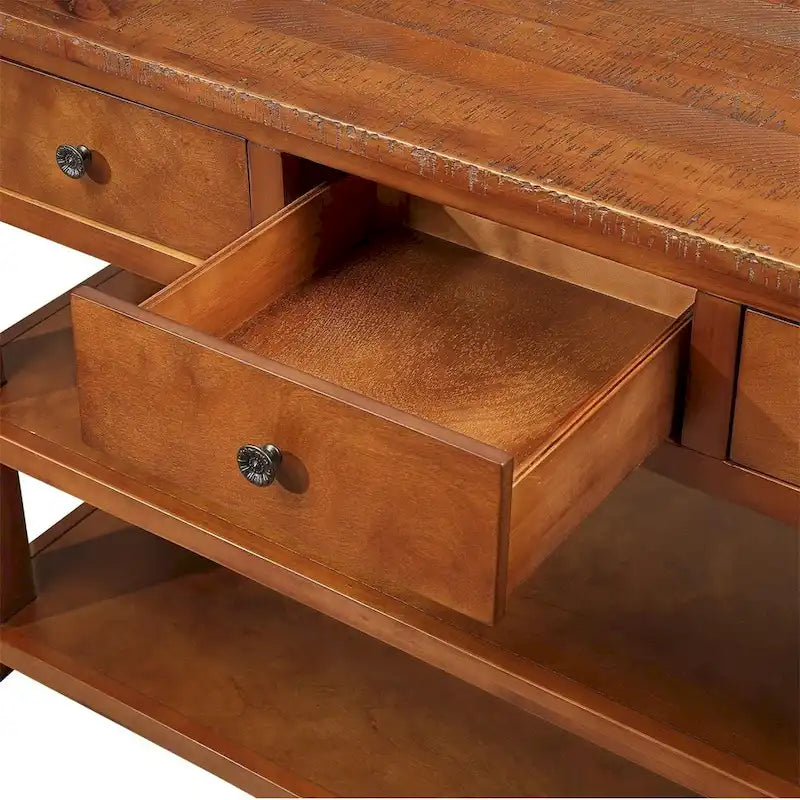 48-inch consoletafel met blad van massief grenenhout en 3 opbergladen