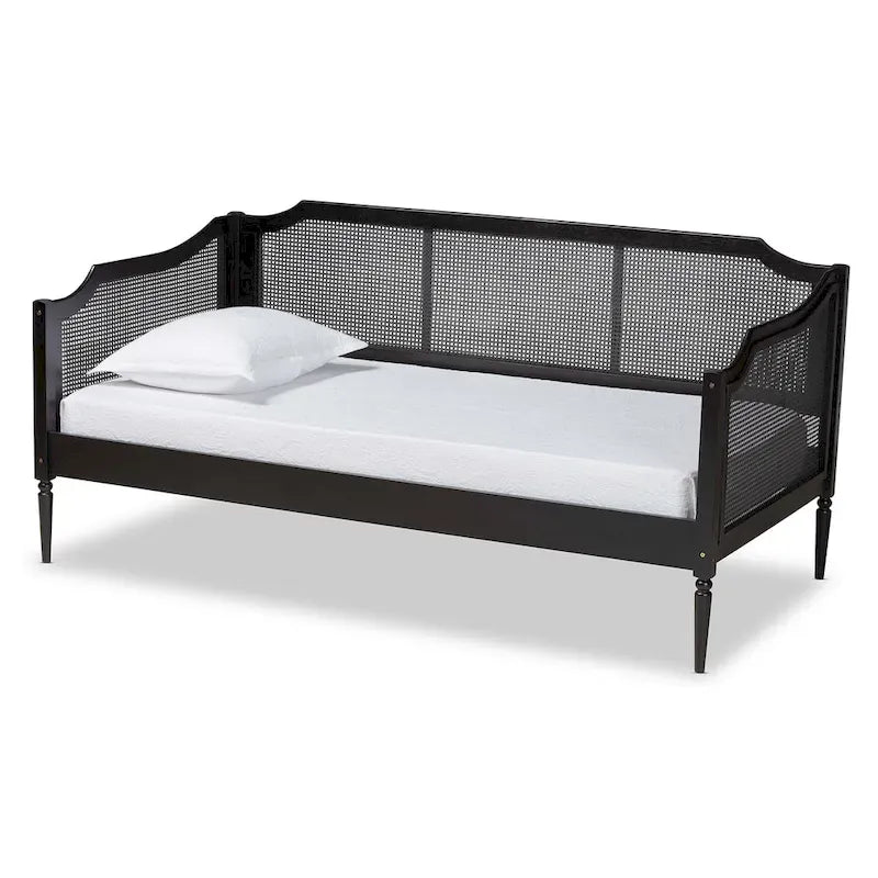 Lit de repos double en rotin synthétique moderne du milieu du siècle, 1 place